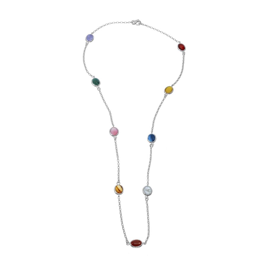 Collana Lunga Euforia In Argento Naturale Athena Con Pietre Dure MPCN6326