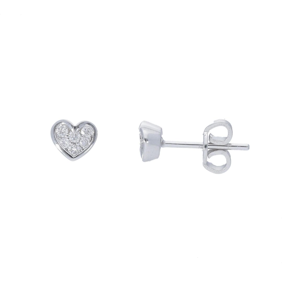 Orecchini In Oro Bianco 750 a Cuore con Diamanti