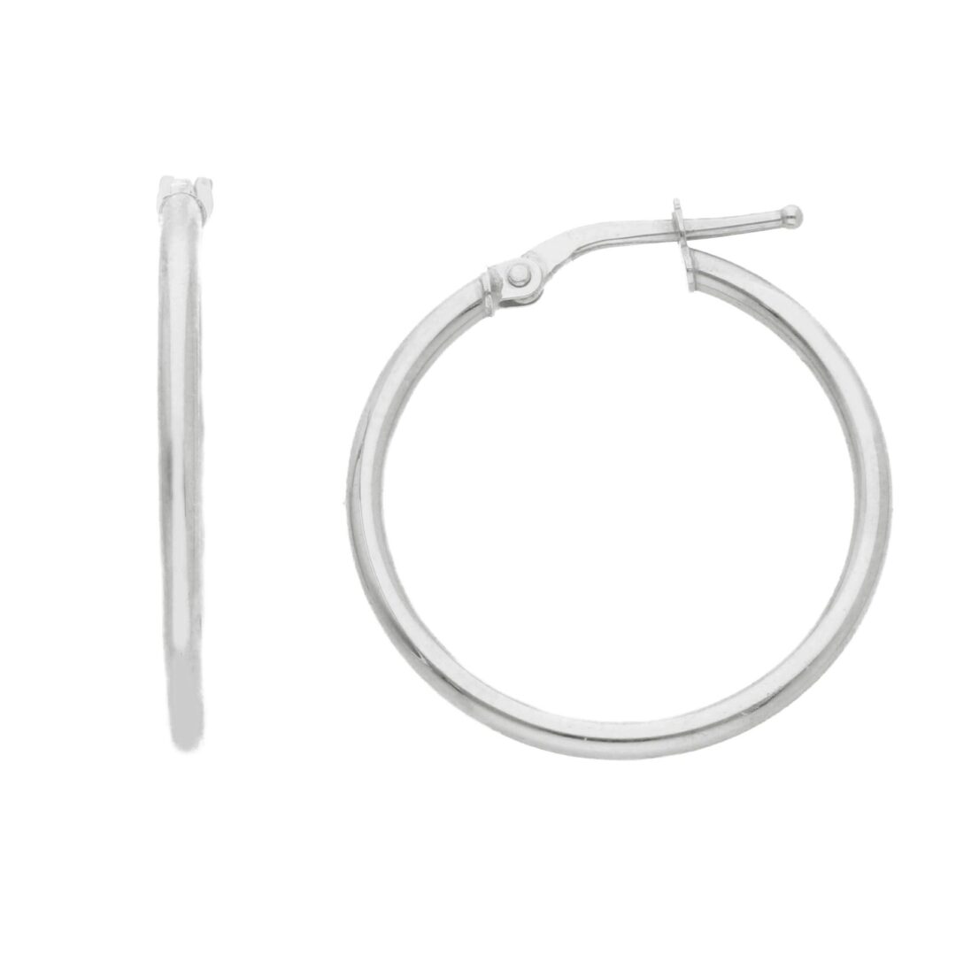Orecchini a Cerchio Oro Bianco 750 Tondi Canna Liscia diametro 2,2 cm