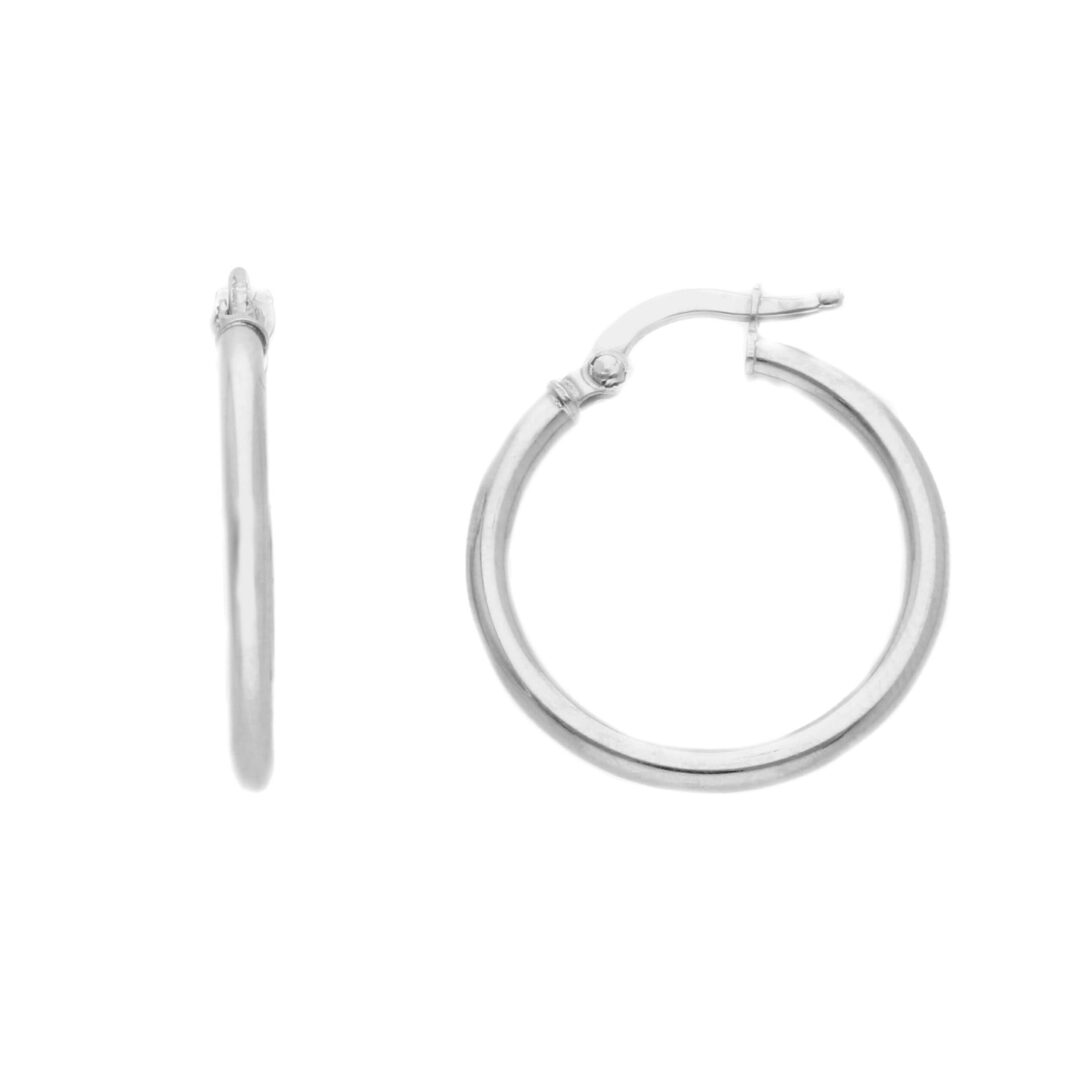 Orecchini a Cerchio Oro Bianco 750 Tondi Canna Liscia diametro 1,5 cm
