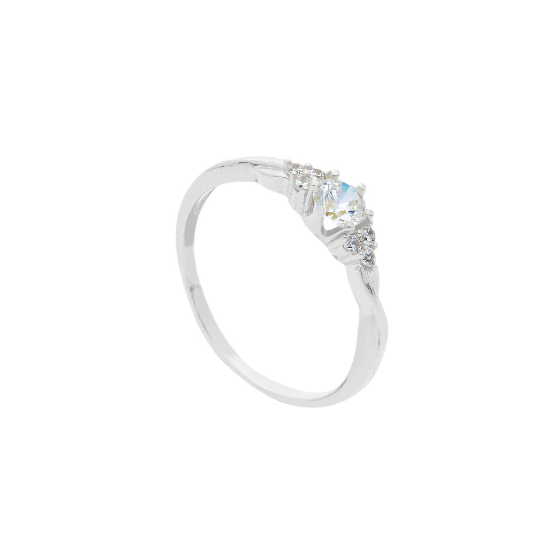 Anello Donna Solitario Fantasia In Oro Bianco 750 con Zircone