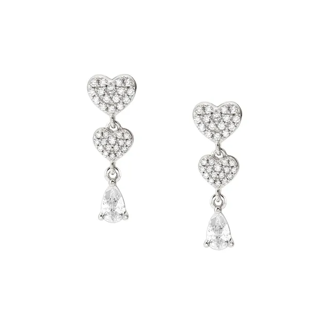 Orecchini Nomination in Argento Lucentissima con Cuori Bianchi 240705/001