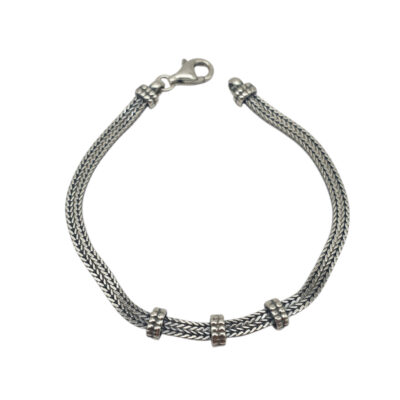 Bracciale Uomo Argento Brunito a Maglia Doppia Quadrata con Inserti Centrali