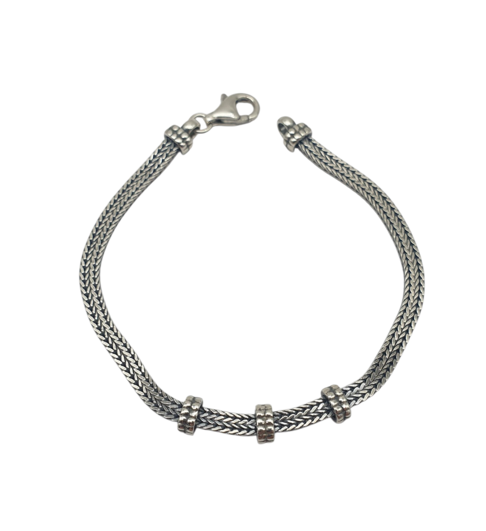 Bracciale Uomo Argento Brunito a Maglia Doppia Quadrata con Inserti Centrali
