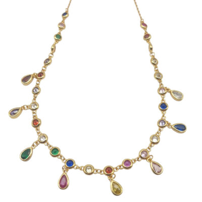 Girocollo in Argento Dorato con Zirconi Colorati