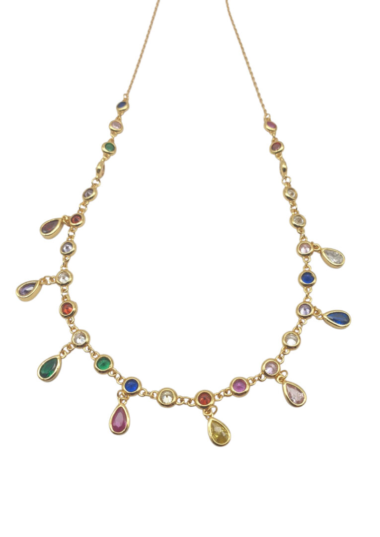 Girocollo in Argento Dorato con Zirconi Colorati