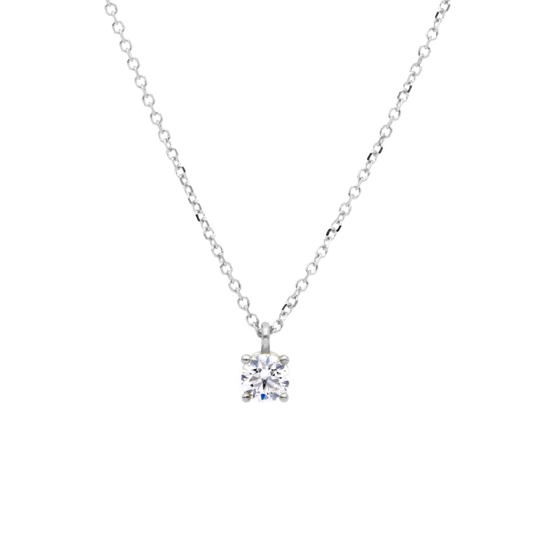 Girocollo Donna Oro Bianco 750 con Punto Luce con Zircone a 4 Griff 4 mm