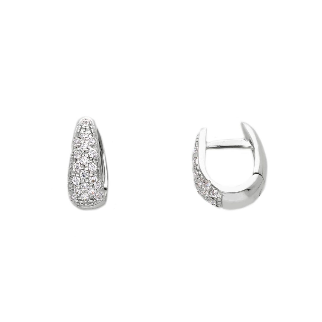 Orecchini A Cerchio Ovale Oro Bianco 750 con Zirconi