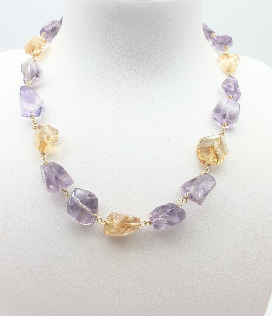 Collana Girocollo In Argento Dorato Con Ametista e Quarzo Citrino - immagine 5