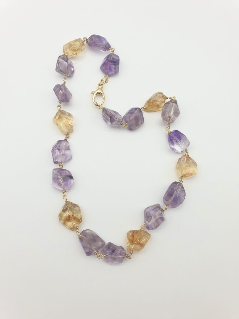 Collana Girocollo In Argento Dorato Con Ametista e Quarzo Citrino - immagine 3