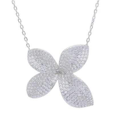 Girocollo Donna In Argento Rodiato 925 con Fiore di Zirconi Bianchi