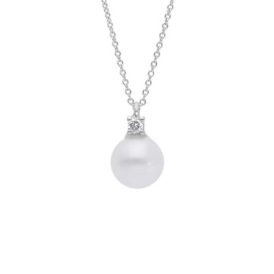 Girocollo in Oro Bianco 750 con Perla 6,5/7 mm E Diamante