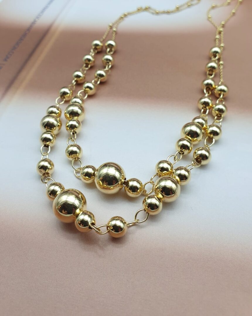 Girocollo Donna In Argento Dorato 925 con Doppia Catena con Boule - immagine 3