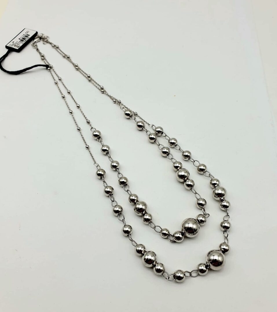 Girocollo Donna In Argento Rodiato 925 con Doppia Catena con Boule - immagine 2