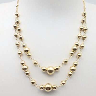 Girocollo Donna In Argento Dorato 925 con Doppia Catena con Boule
