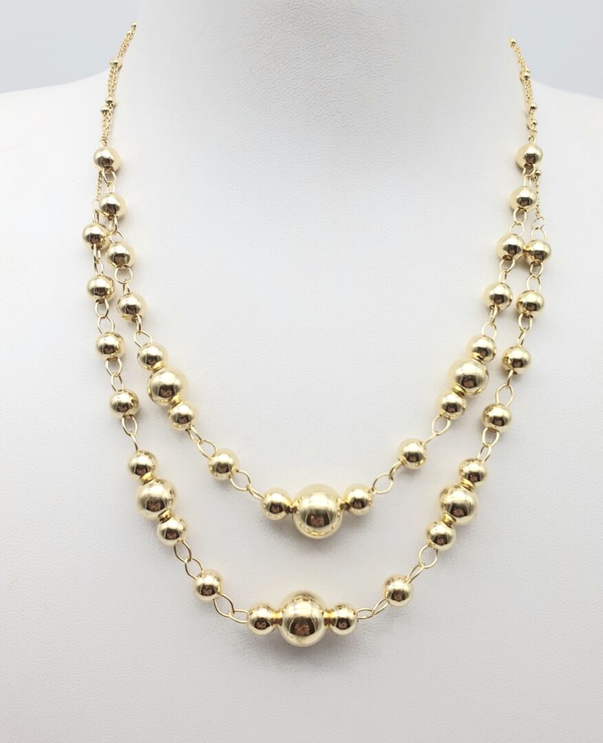 Girocollo Donna In Argento Dorato 925 con Doppia Catena con Boule