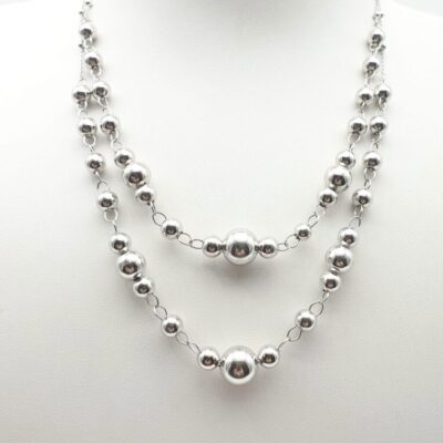 Girocollo Donna In Argento Rodiato 925 con Doppia Catena con Boule