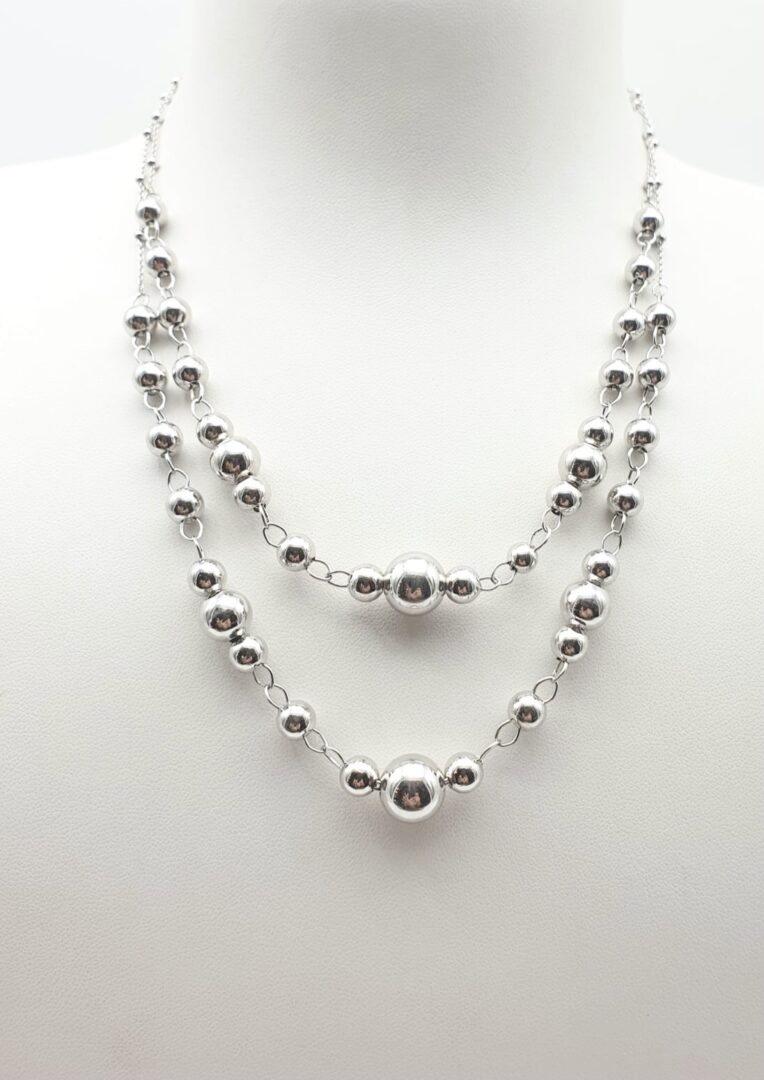 Girocollo Donna In Argento Rodiato 925 con Doppia Catena con Boule