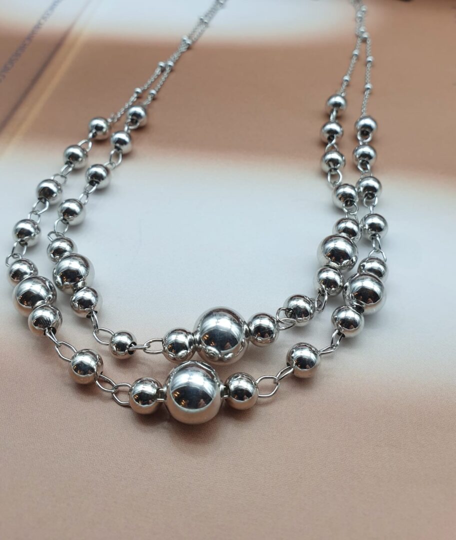 Girocollo Donna In Argento Rodiato 925 con Doppia Catena con Boule - immagine 3