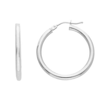 Orecchini a Cerchio Oro Bianco 750 Tondi Canna Liscia diametro cm 2