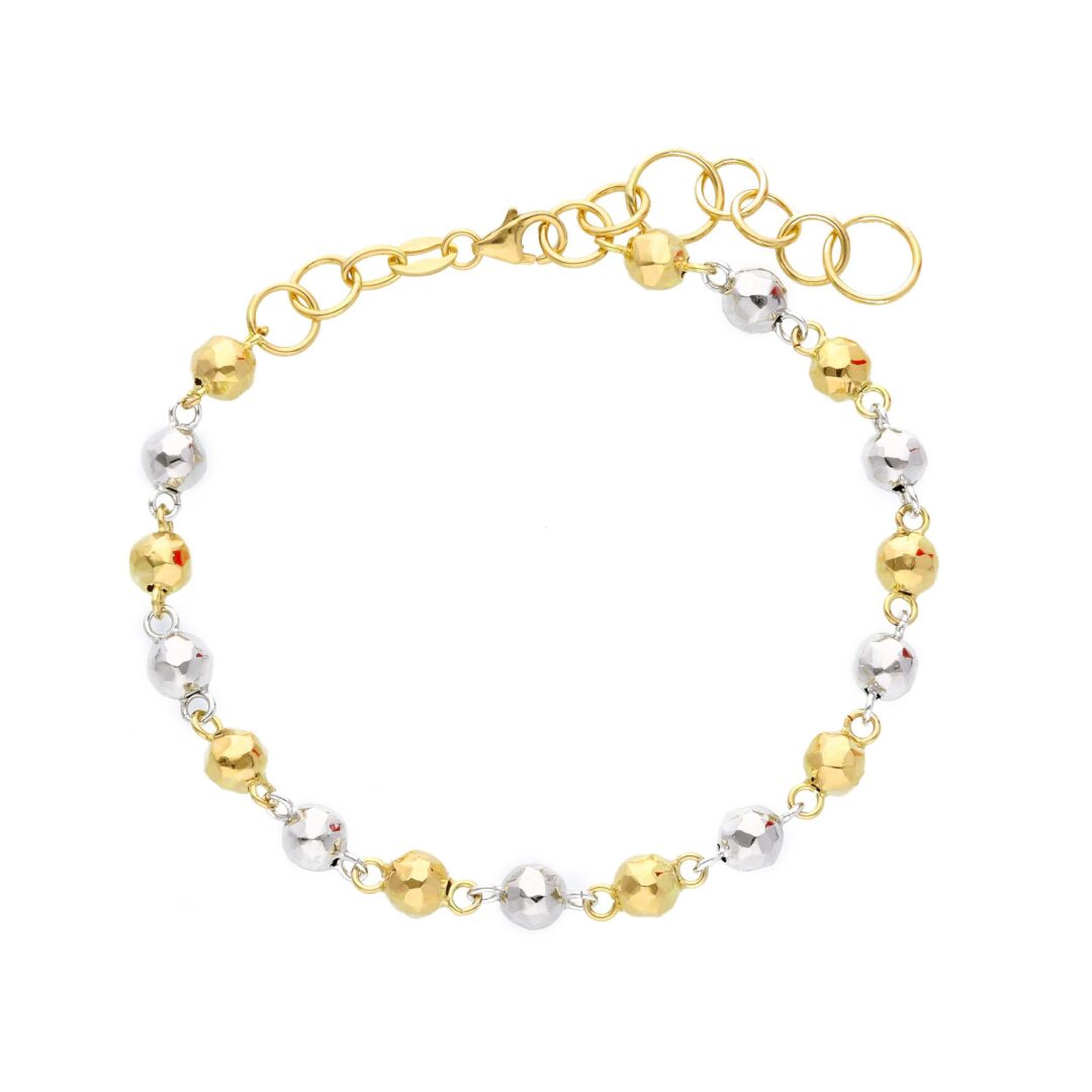 Bracciale Donna In Oro Giallo e Bianco 750 con Palline Sfaccettate