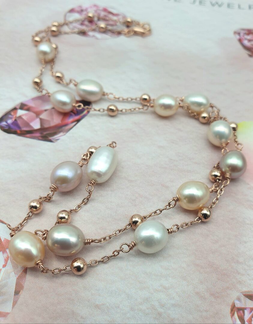 Collana In Argento Rosa Con Perle Multicolor - immagine 3