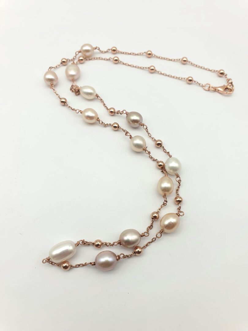 Collana In Argento Rosa Con Perle Multicolor - immagine 2