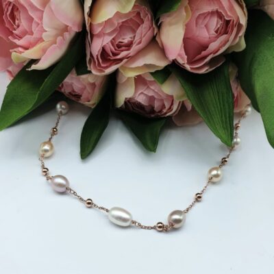 Collana In Argento Rosa Con Perle Multicolor