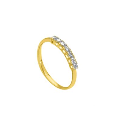 Anello Donna Fedina Sottile In Oro Giallo 750  con 7 Zirconi Bianchi