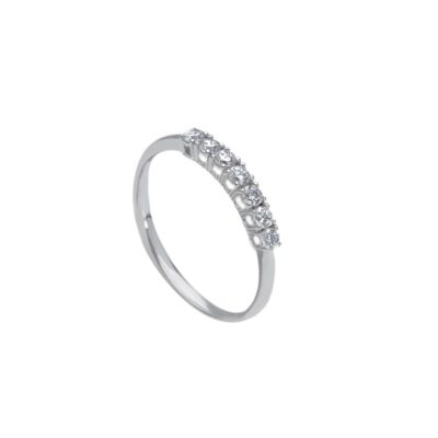 Anello Donna Fedina Sottile In Oro Bianco 750  con 7 Zirconi Bianch