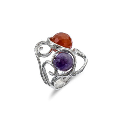 Anello Vibra In Argento Naturale Athena con Ametista e Corniola AT207
