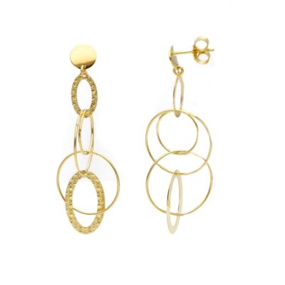 Orecchini Pendenti Donna Oro Giallo 750 con Cerchi e Ovali