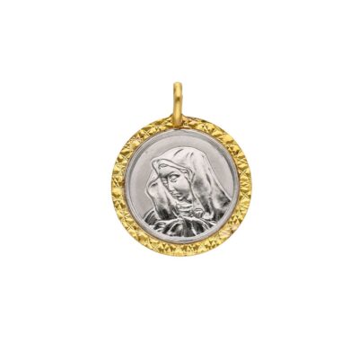 Medaglia Tonda con Madonna in Oro Giallo e Bianco 750