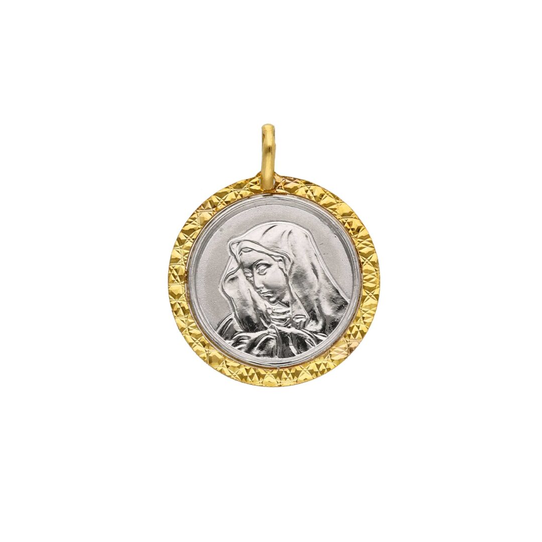 Medaglia Tonda con Madonna in Oro Giallo e Bianco 750