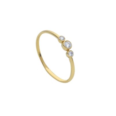 Anello in Oro Giallo 750 Con 3 Zirconi Bianchi