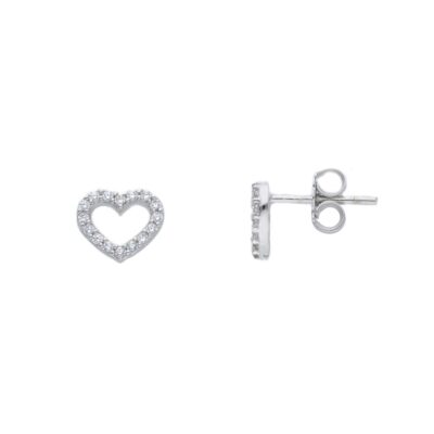 Orecchini a Cuore Traforato in Oro Bianco 750 con Zirconi