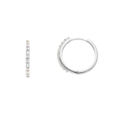 Orecchini A Cerchio Sottile Tondo Oro Bianco 750 con Zirconi