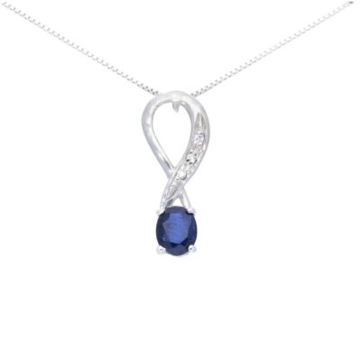 Girocollo Oro Bianco 750 Con Zaffiro Blu e Diamanti